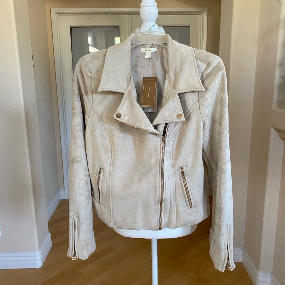 Francesca's Suede Miami Taupe/Beige Faux Leather Jacket